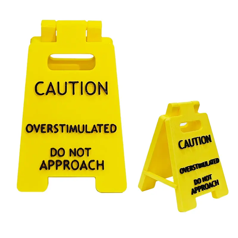 Caution Overstimulated Desk Sign – Yellow Warning Sign with Black Text for Office, Classroom, or Home – Safety Awareness ...