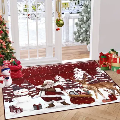 Garvee Christmas Rugs 2x3 Red Washable Entryway Rug Soft Non-Slip Christmas Doormat Santa Claus Elk Print Xmas Small Kitchen ...