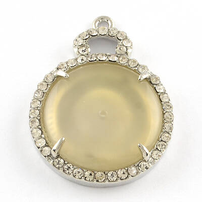 Flat Round Jade Pendant with Platinum Tone Alloy Rhinestone Findings