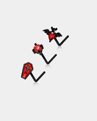 3PCS Coffin and Bat Halloween Nose Stud Set