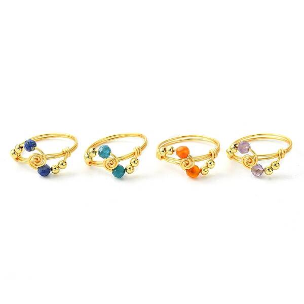 4Pcs 4 Style Natural Mixed Gemstones Braided Finger Rings