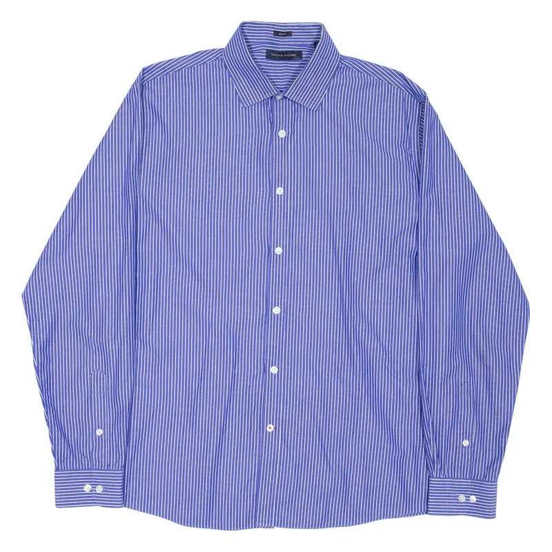 TOMMY HILFIGER Slim Fit Mens Shirt Blue Striped Long Sleeve L