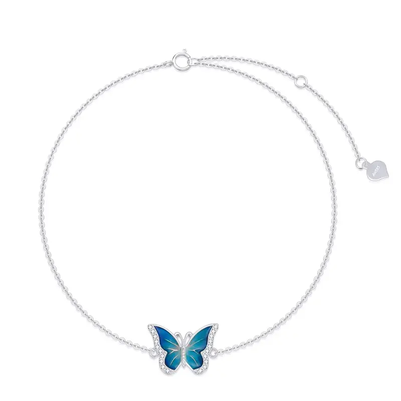 14K White Gold Butterfly Single Chain Anklet