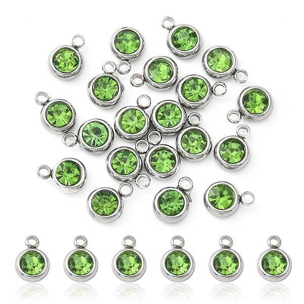 20Pcs 201 Stainless Steel Rhinestone Charms