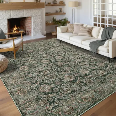Garvee Washable Rugs 9x12 Area Rug Vintage Non Slip Soft Stain Resistant Carpet Black for Living Room Bedroom Nursery Dining ...