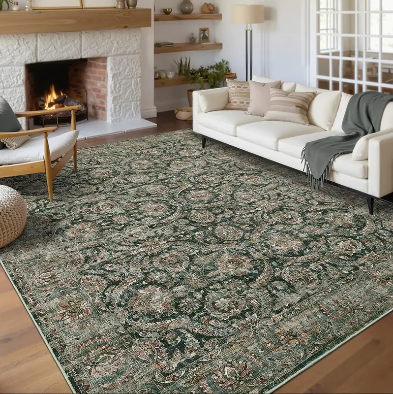 Garvee Washable Rugs 9x12 Area Rug Vintage Non Slip Soft Stain Resistant Carpet Black for Living Room Bedroom Nursery Dining ...