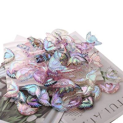 Transparent Acrylic Heart Wing Beads