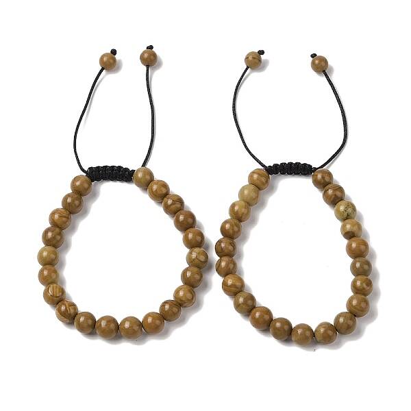 8mm Round Natural Wood Lace Stone Braided Bead Bracelets