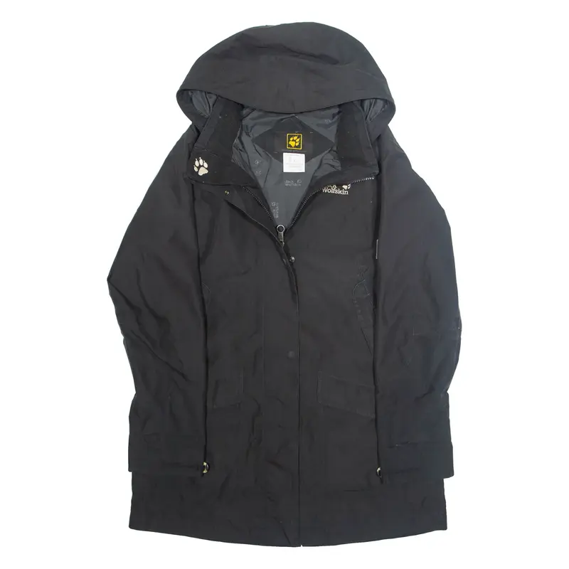 JACK WOLFSKIN Womens Rain Jacket Black Hooded L