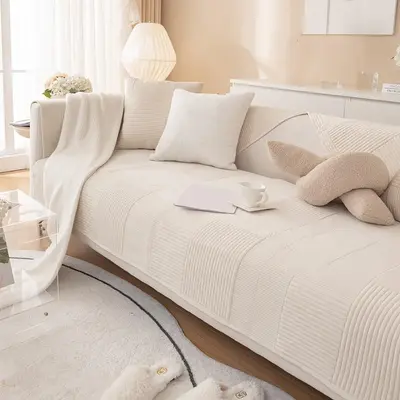 Apartment Furniture Sofa Cover, 1 Count Textured Sofa Cover Mat, Solid Color Quilted Non-slip Decor Couch Cover for Living Ro...