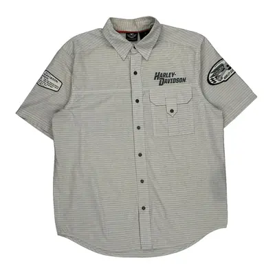 American Legend Harley Davidson Short Sleeve Shirt - Large Grey Cotton Blend
