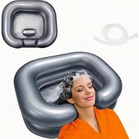 Double Layer Inflatable Hair Wash Basin, 2 Counts Durable Portable Washing Hair Pillow with 40in Drainage Pipe, PVC Soft Sham...