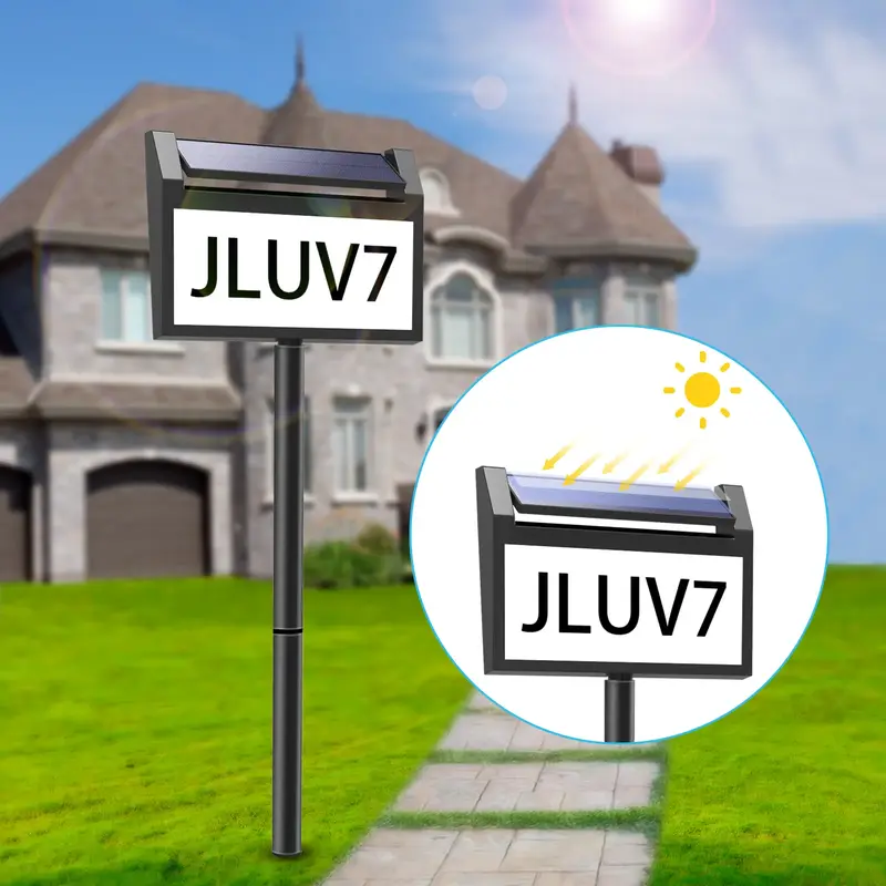 Deerdance Solar House Number Sign LED Illuminated Outdoor Address Plaque with Smart Control, 3-Color in 1 Waterproof Solar Po...