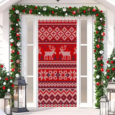 Red Knitted Elk Warm Merry Christmas Door Cover - Aperturee