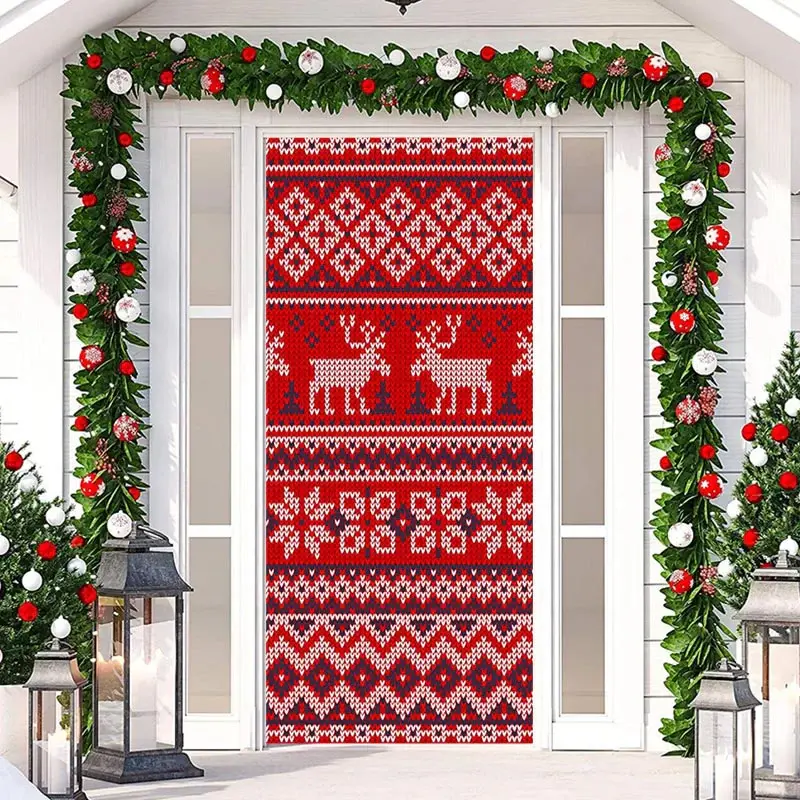 Red Knitted Elk Warm Merry Christmas Door Cover - Aperturee