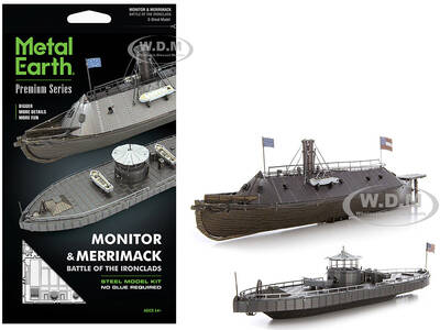 Model Kit USS Monitor and USS Merrimack Ironclad Warships Battle of the Ironclads (Challenging Difficulty) Steel Model by M...