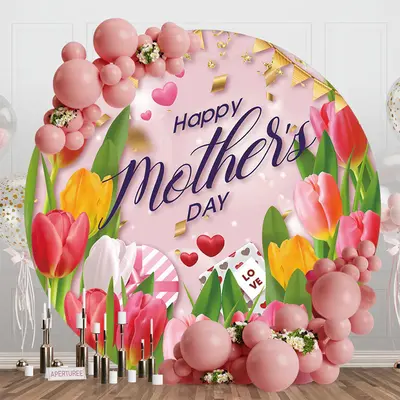 Floral Gold Ribbon Gift Round Mothers Day Backdrop - Aperturee