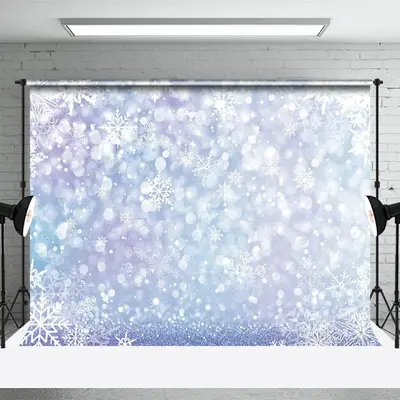 Purple Blue Snowflake Glitter Bokeh Winter Backdrop - Aperturee