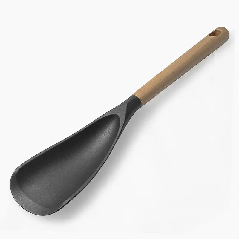 Silicone Cooking Spoon with Wooden Handle, 1/2 Counts Nonstick Cooking Spoon, Kitchen Gadgets, Multifunctional Spatula Spoon ...