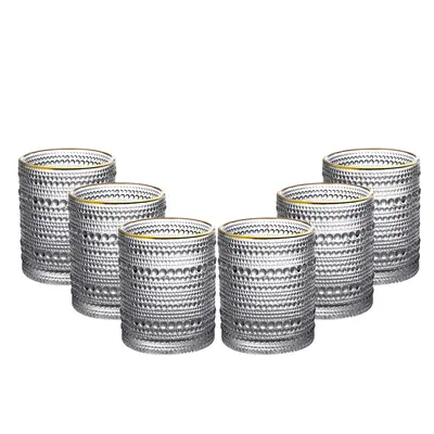 Vintage Thick Drinking Glasses Set of 6, 12 oz Cocktail Glasses,Highball Glasses, Embossed Glass Cups, Clear Water Tumbler, G...