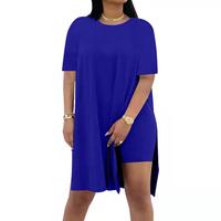 Women Plus Size 2 Piece Outfits Lady Basic Crewneck Short Sleeve Tunic Tops and Skinny Biker Shorts Sets Tracksuits Casual S...