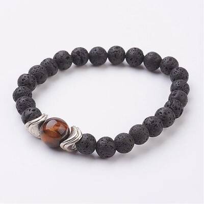 Natural Lava Rock and Tiger Eye Stretch Bracelets