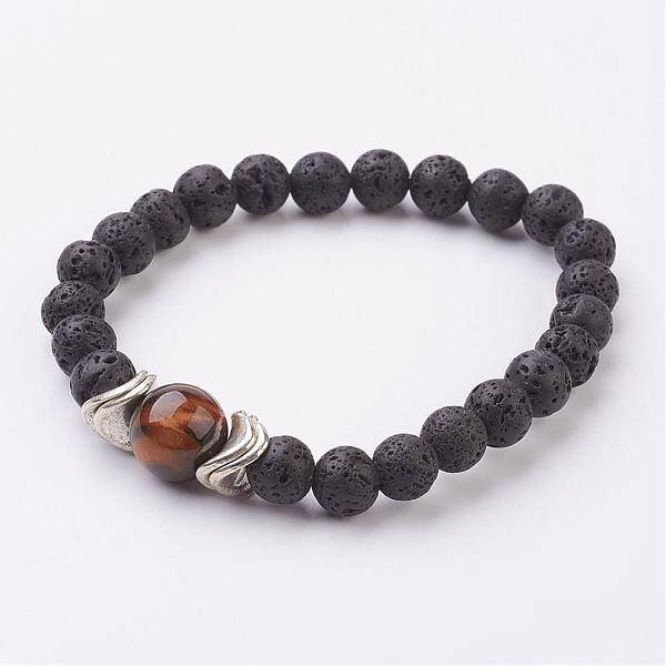 Natural Lava Rock and Tiger Eye Stretch Bracelets