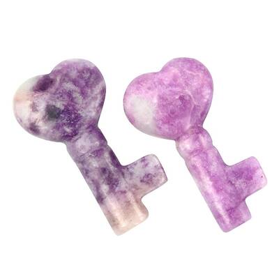 Natural Lepidolite/Purple Mica Stone Carved Healing Heart Key Stone