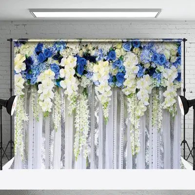 Blue White Floral Valentines Day Backdrop For Photo - Aperturee