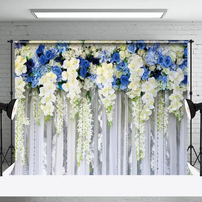 Blue White Floral Valentines Day Backdrop For Photo - Aperturee