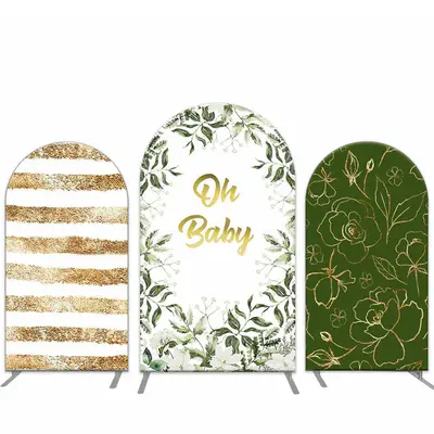 Aperturee Leaves Floral Stripe Oh Baby Shower Arch Backdrop Kit | Custom Chiara Arched Covers | Chiara Wall Backdrop Diy | Cu...