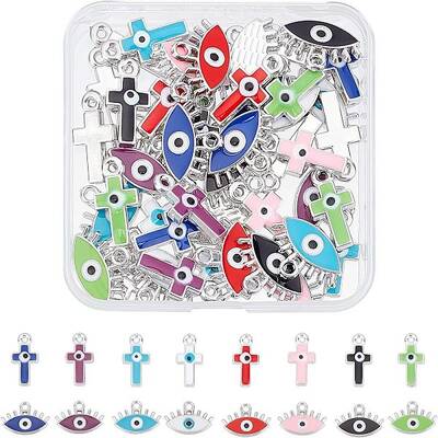 64Pcs 16 Style CCB Plastic Enamel Pendants