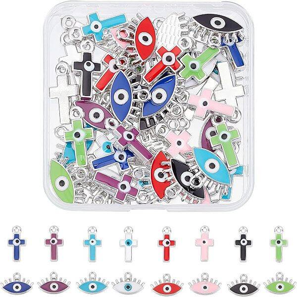 64Pcs 16 Style CCB Plastic Enamel Pendants