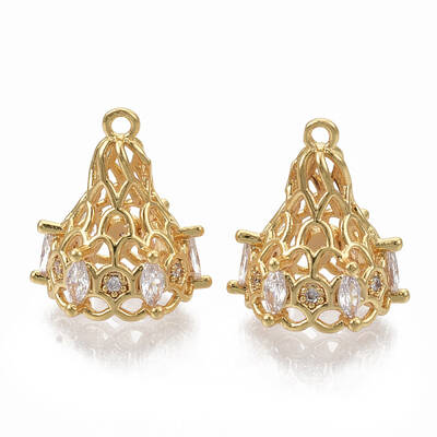 Brass Cubic Zirconia Filigree Bead Cap Bails