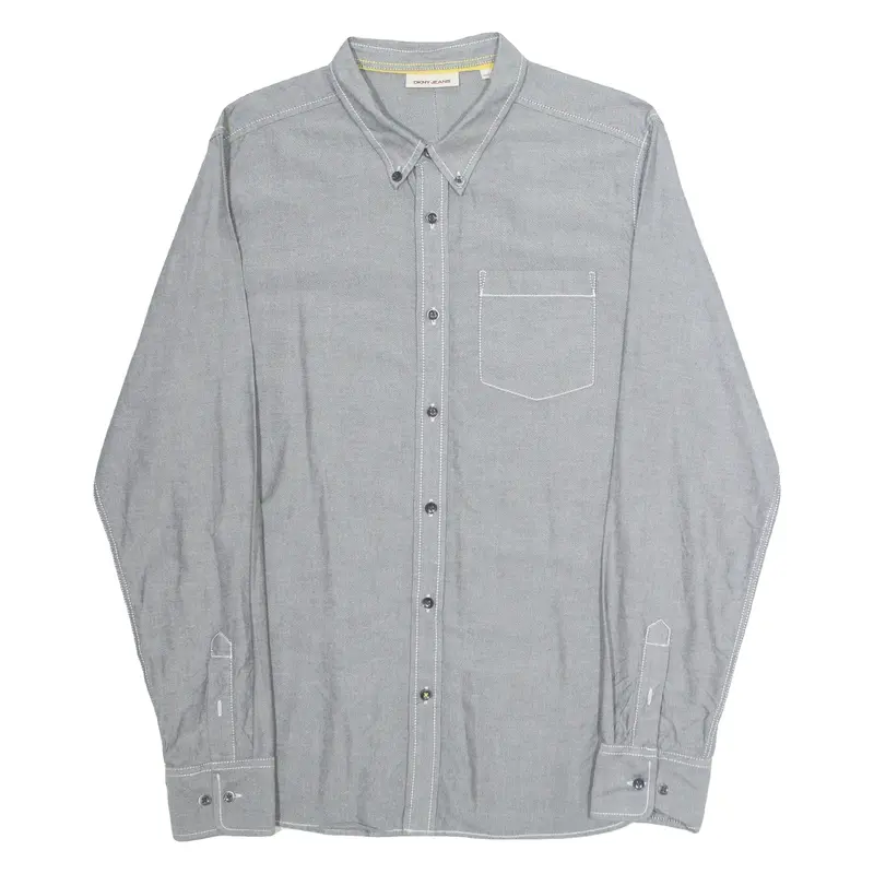 DKNY Mens Plain Shirt Grey Long Sleeve L