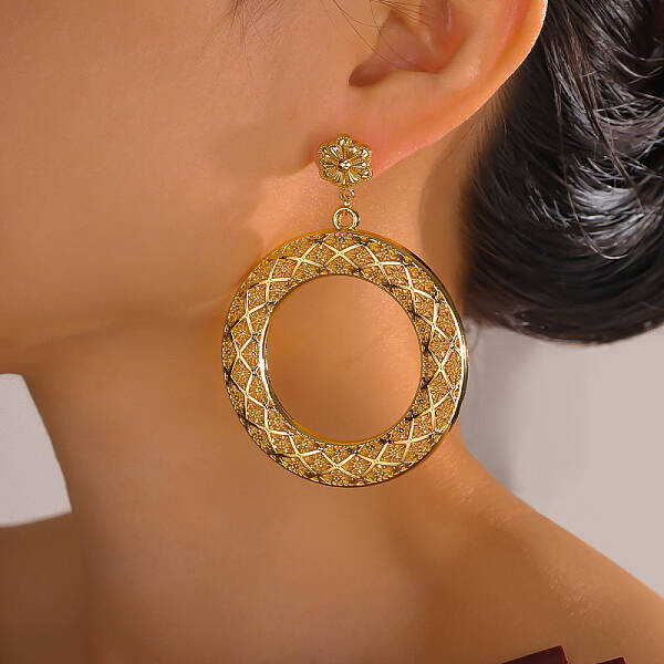 Elegant and Stylish Brass Flat Round Dangle Stud Earrings