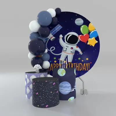 Aperturee Astronaut Space Boy Birthday Round Backdrop Kit | Round Backdrop Cover Diy | Circle Backdrops For Birthday | Circle...