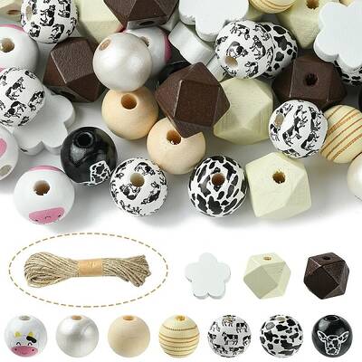 DIY Animal Cattle Theme Wooden Beaded Keychain Making Kits