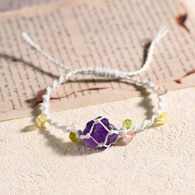 Natural Amethyst Braided Bead Bracelet