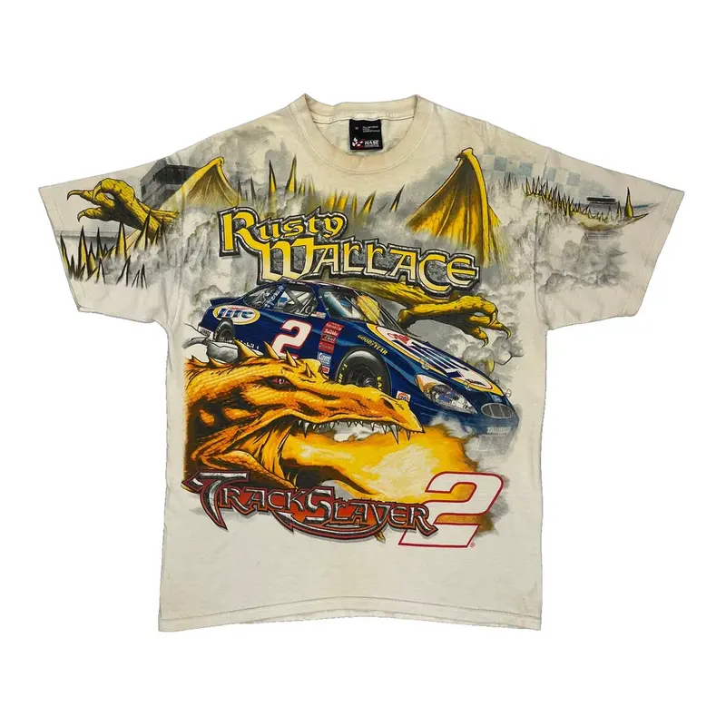 Rusty Wallace Chase Authentics Nascar T-Shirt - Medium Cream Cotton