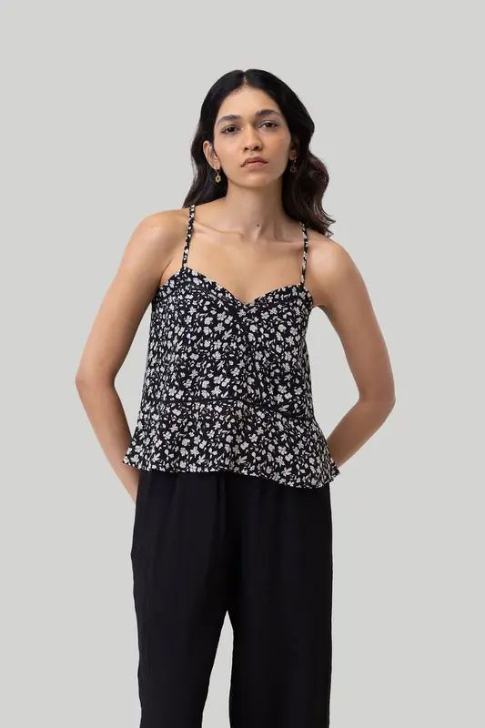 V-neck Lace Camisole in Black Florals | Color: Monochrome Medley | Size: XS