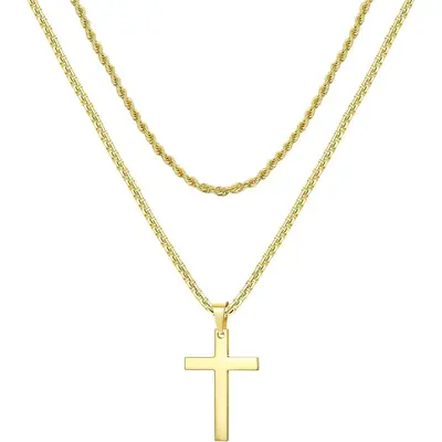 Jstyle Cross Necklace for Men, Stainless Steel Silver Black Layered Rope Chain Cross Pendant Necklace Simple Jewelry Gifts Ch...