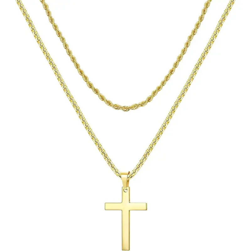 Jstyle Cross Necklace for Men, Stainless Steel Silver Black Layered Rope Chain Cross Pendant Necklace Simple Jewelry Gifts Ch...