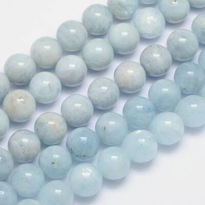 Natural Aquamarine Round Bead Strands