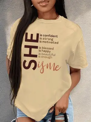 Women's Letter Print Round Neck Vintage Graphic Tees, Streetwear Lady Comfort Short Sleeve Crew Neck T-shirt for Daily Wear, ...