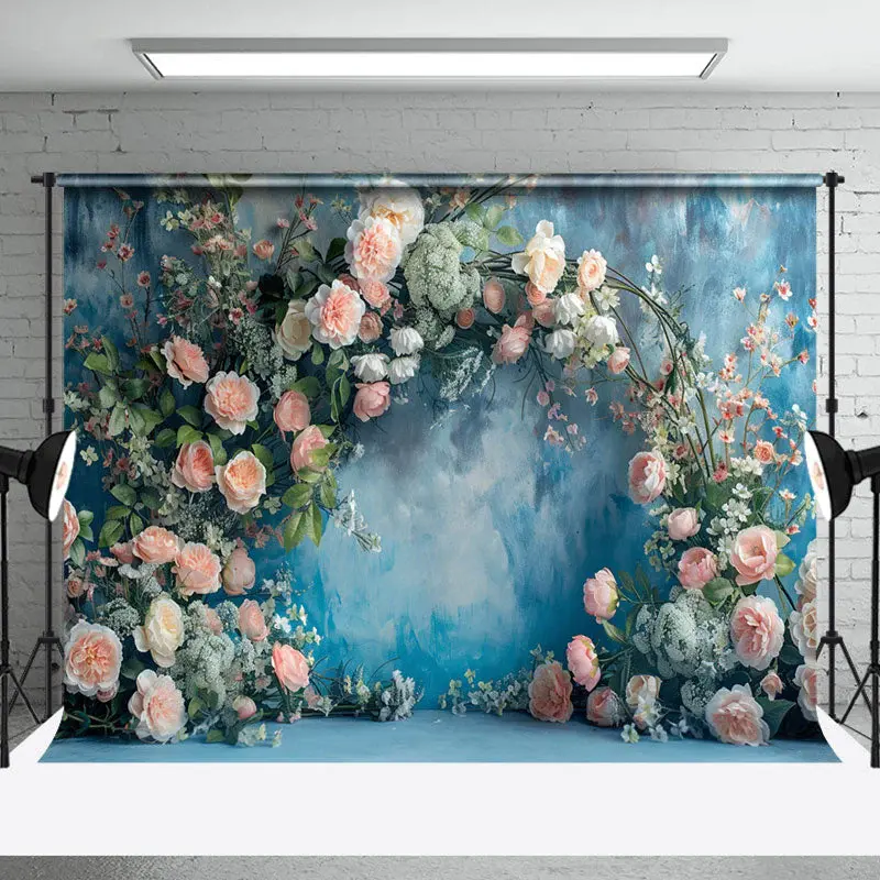 Abstract Blue Wall Spring Floral Wedding Backdrop
