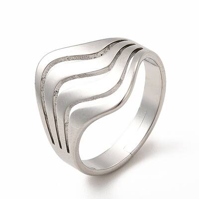 Non-Tarnish 304 Stainless Steel Wave Adjustable Ring for Women