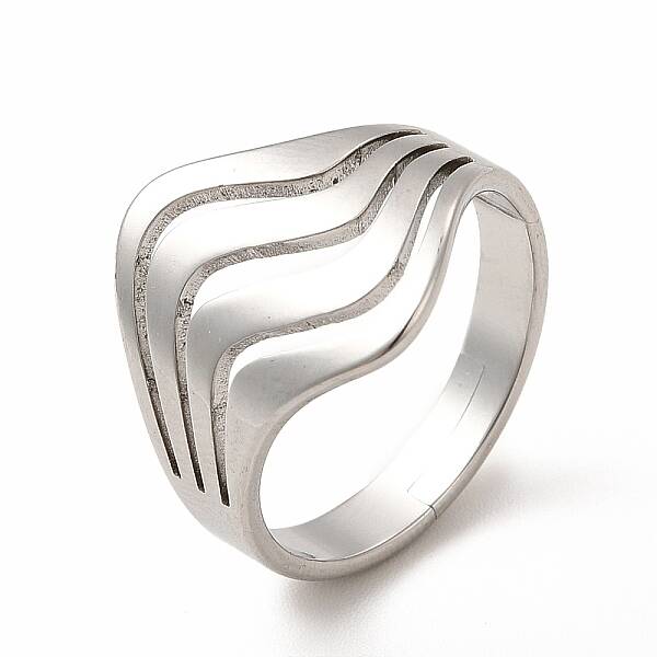 Non-Tarnish 304 Stainless Steel Wave Adjustable Ring for Women