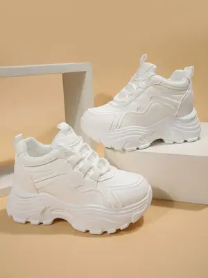 Women's 2024 Summer Fashionable Plain Lace Up Platform Sneakers, Casual Comfortable Round Toe Low Top Sports Shoes, Non-slip ...