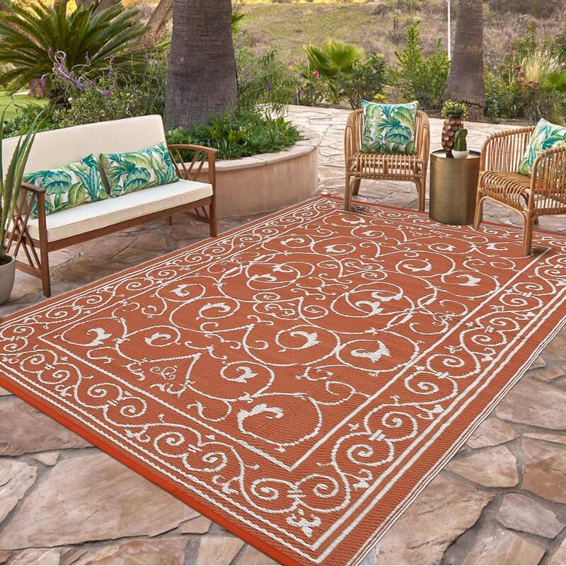 Garvee 9x12 Outdoor Rug Plastic Straw Waterproof Reversible Lightweight Foldable Patio Camping Beach Mat